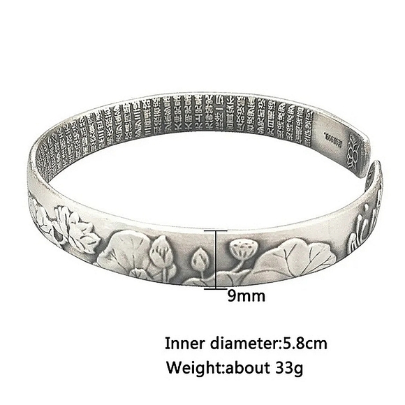 NEW Brushed 999 Pure Silver Lotus Flower Heart Sutra Bracelet - Picture 4 of 11